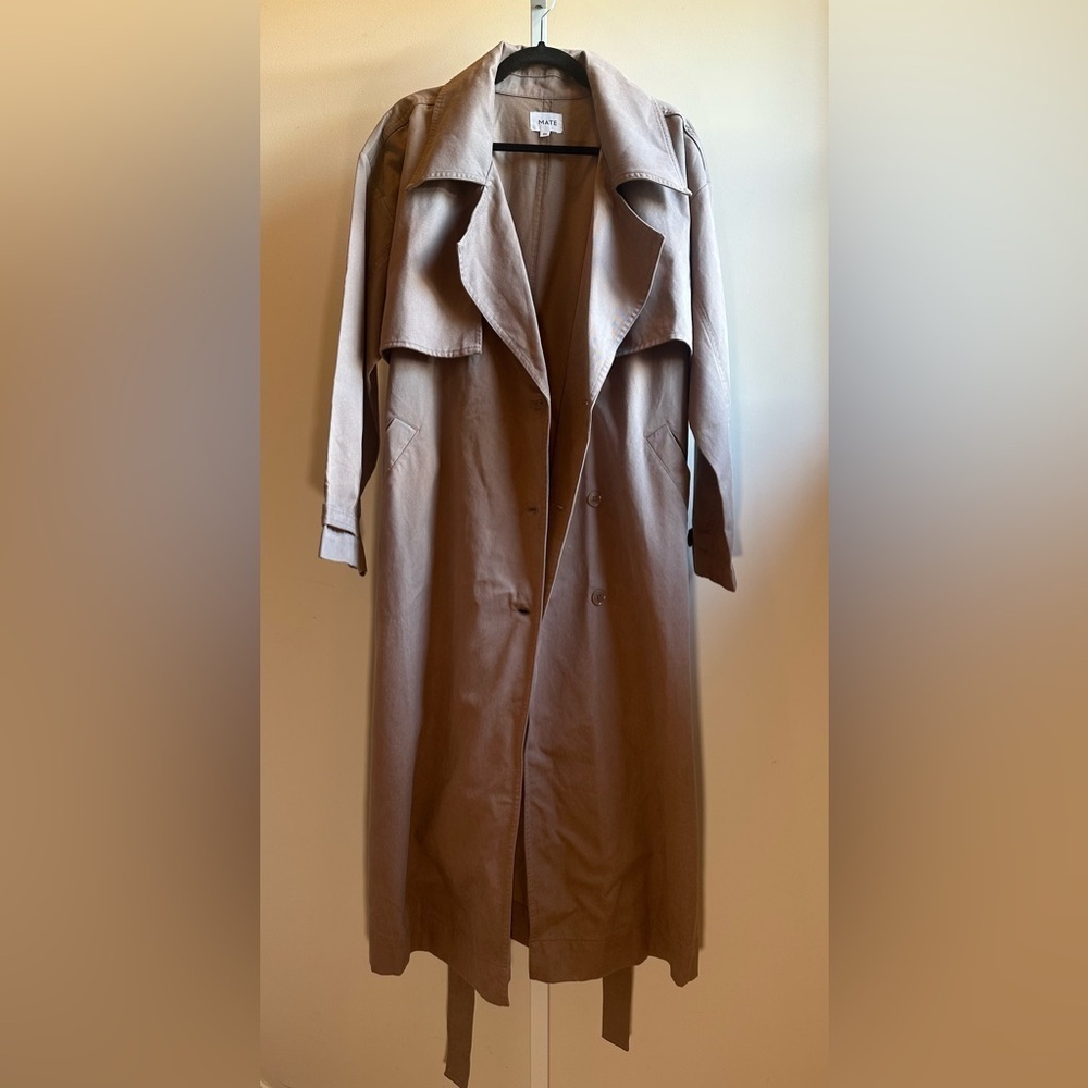 MATE the Label Tencel Twill Trench Coat Sz XS/S Mushroom Brown - Picture 2 of 11